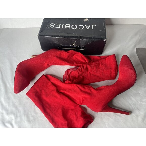 Fashion Nova "Meant That" Heeled Boots Above Knee - Red Size 8 Jacobies - Picture 1 of 8